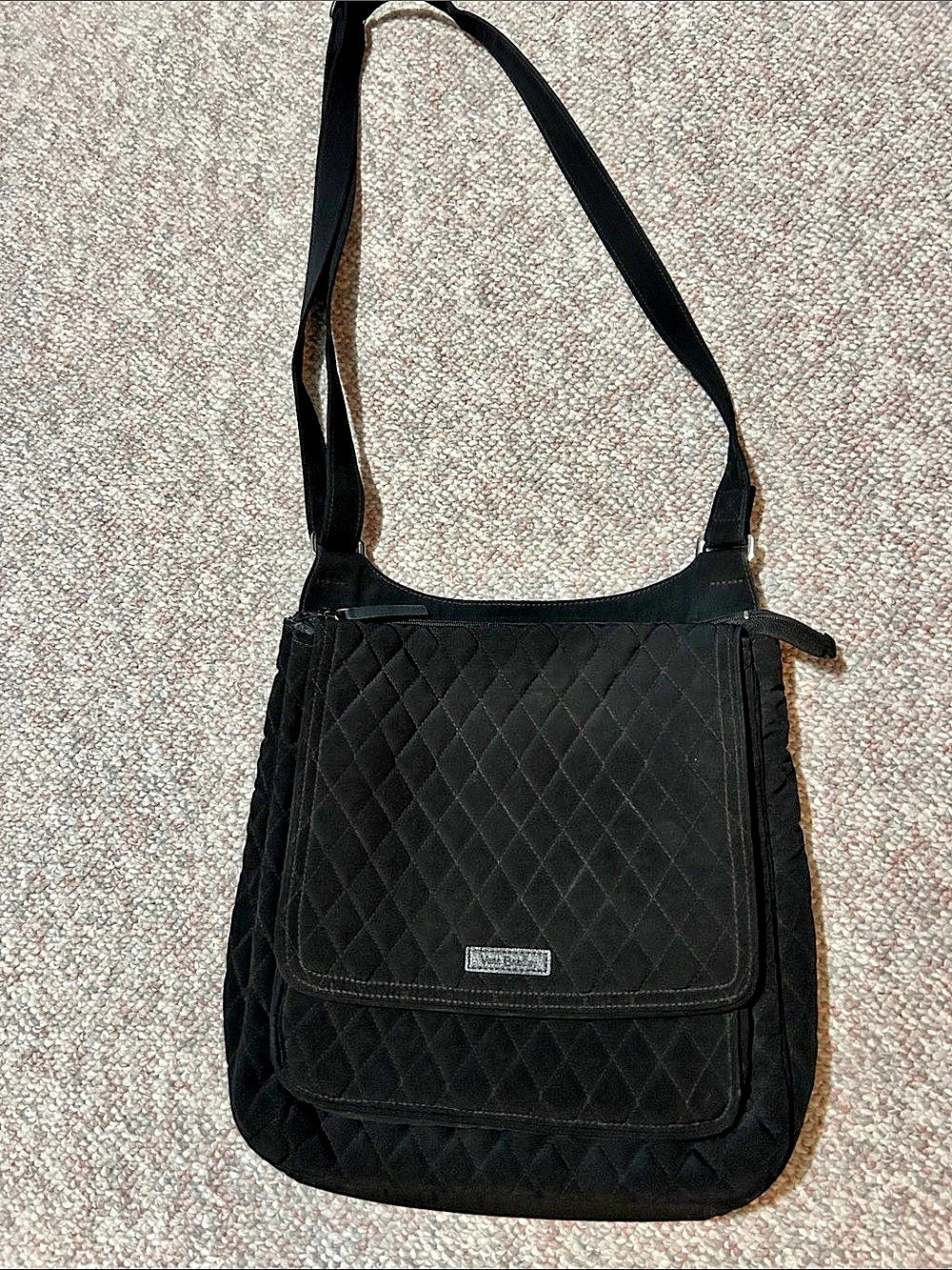 Vera Bradley Quilted Microfiber Crossbody Messenger Bag Black & Red